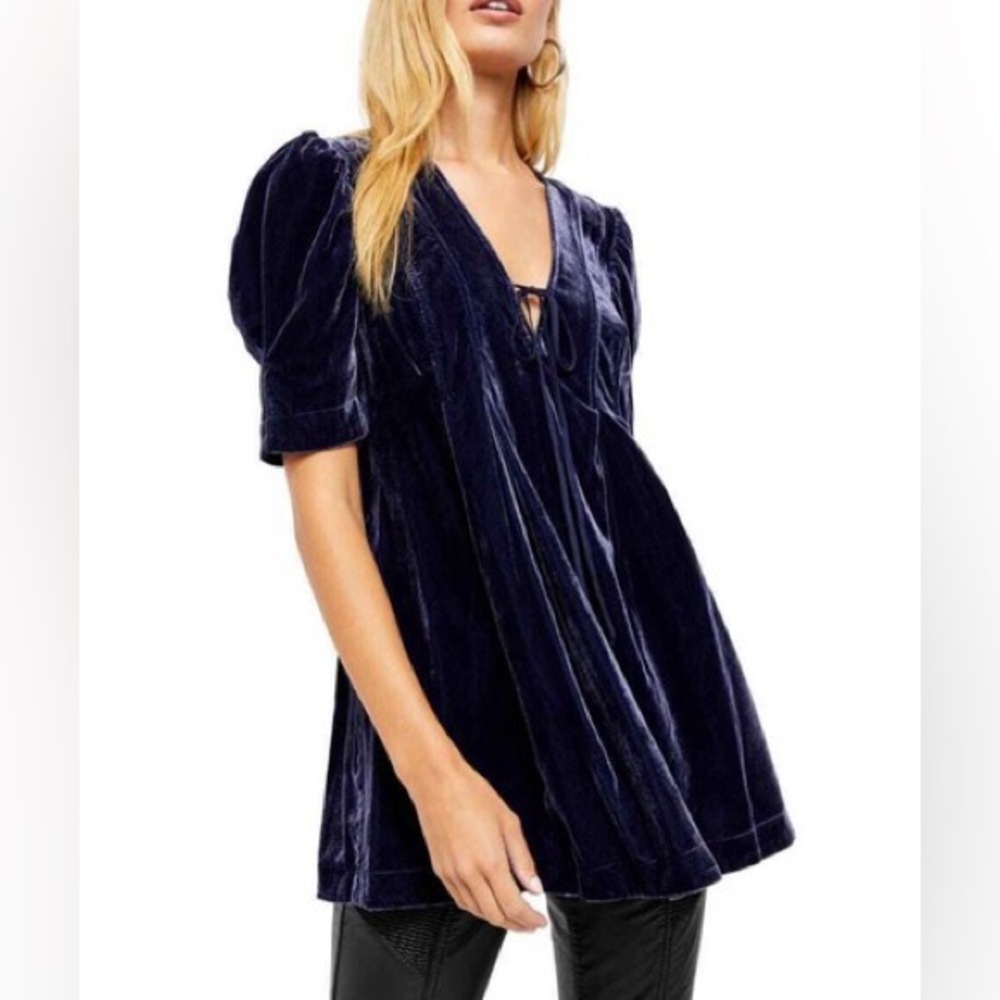 Free People Adelle Velvet Tunic Top/Mini Dress in Indigo